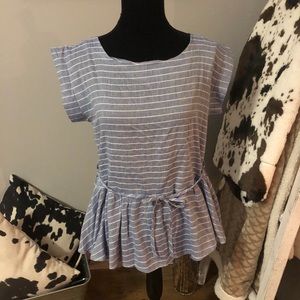 boutique chambray striped peplum with belt